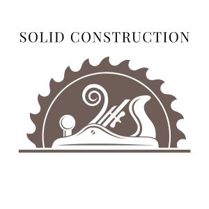 Logo with a saw blade and text 'Solid Construction' on a white background