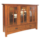 Wooden cabinet with glass doors and drawers on a white background