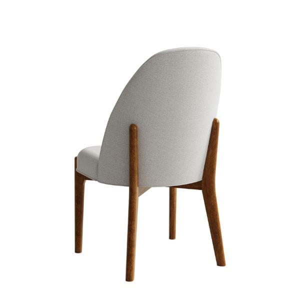 Chair with wooden legs and light gray cushioned backrest on a white background