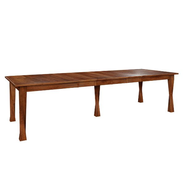 Solid wood dining with 4 extensions table on a white background