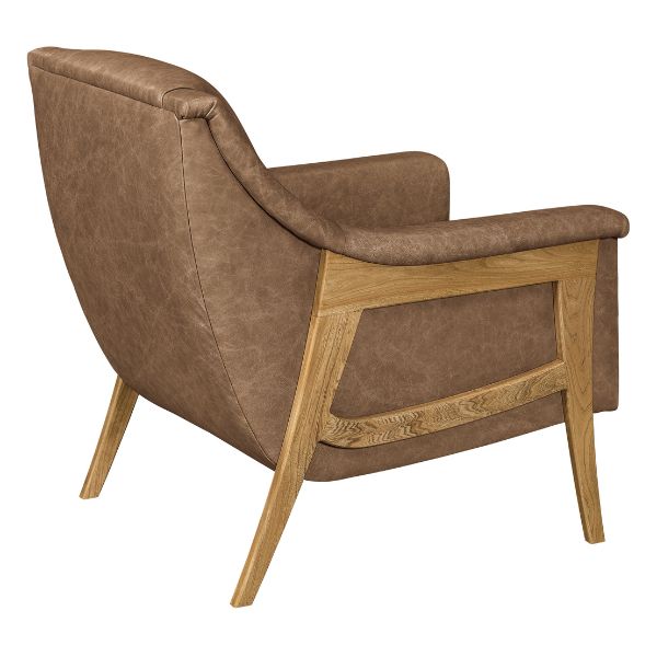 Brown leather chair with wooden legs