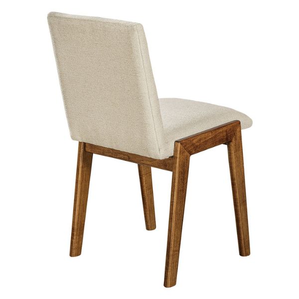 white chair with dark wood 