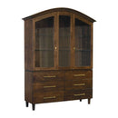 Wooden cabinet with glass doors and drawers on a white background