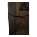 Dark wooden cabinet with glass panel on a white background