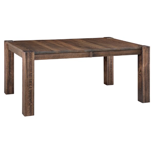 A rectangular Catalina Leg Extension Table made of wood, shown in a brown stain finish with a mission edge.