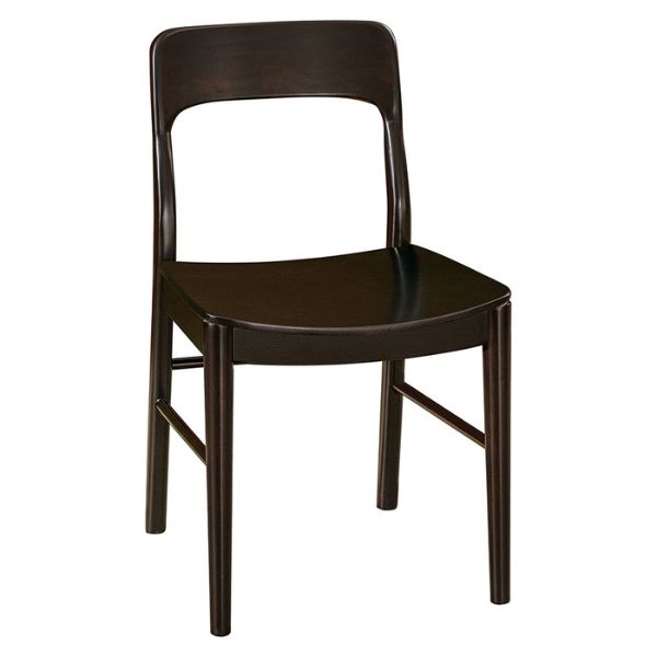 A brown maple wood dining chair with a full back and a seat pad.