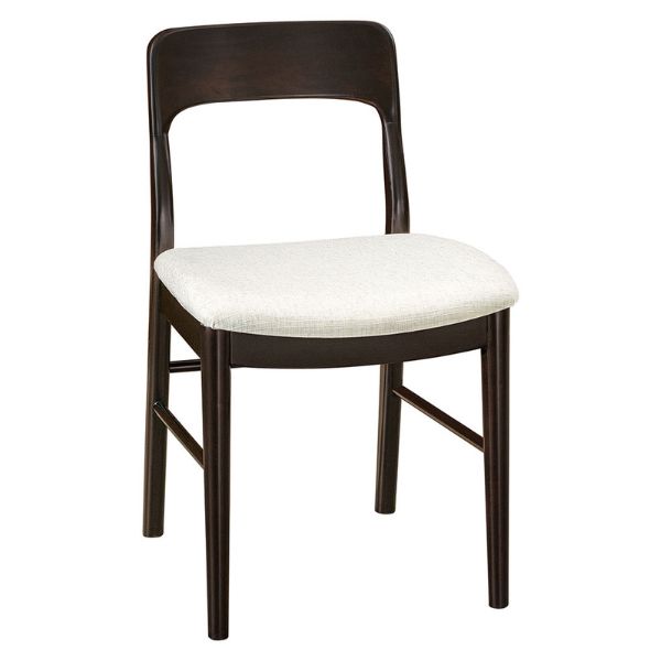 dark wooded chair with white bottom fabric