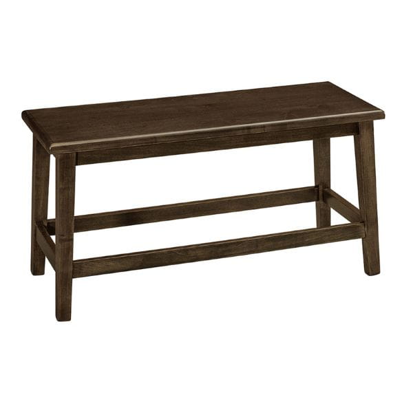 Wooden bench with a dark brown finish on a white background