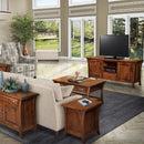 matching furniture, that is a darker wood, in the living room