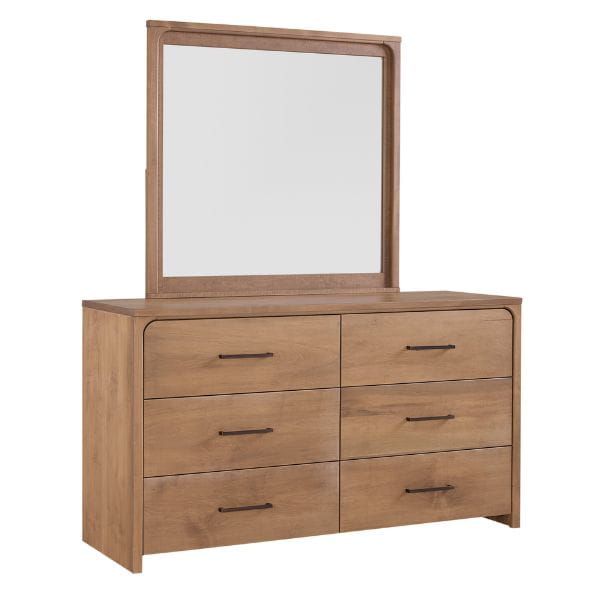 Wooden dresser with mirror on a white background