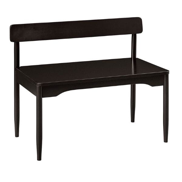 Black wooden bench with a white background