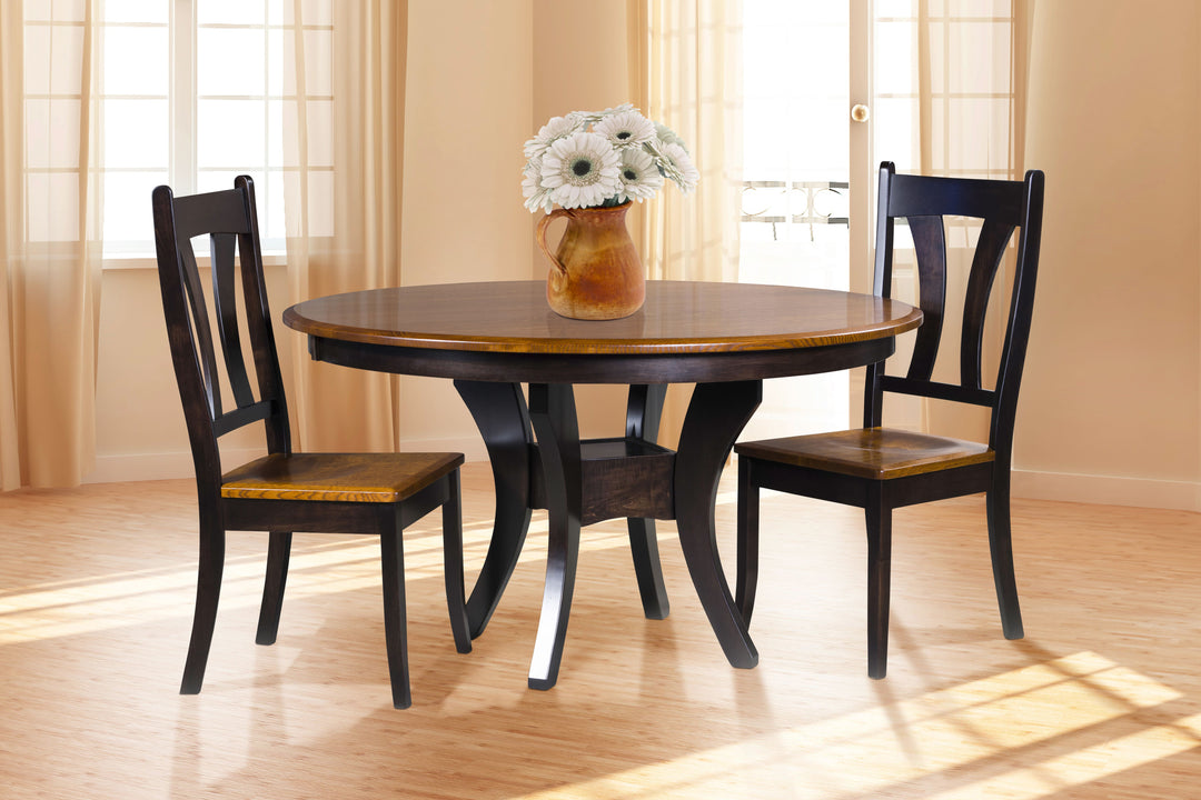 two toned wooden table with 2 chairs
