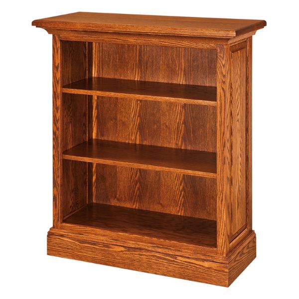 A traditional brown wooden Kincade bookcase with raised panel sides and adjustable shelves.