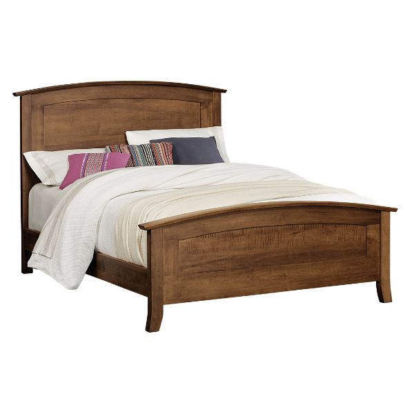 A contemporary style Laurel bed made of hardwood, shown in a full size configuration with a brown finish and a headboard and footboard.