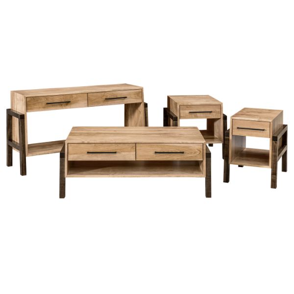 a set of oak wood tables 