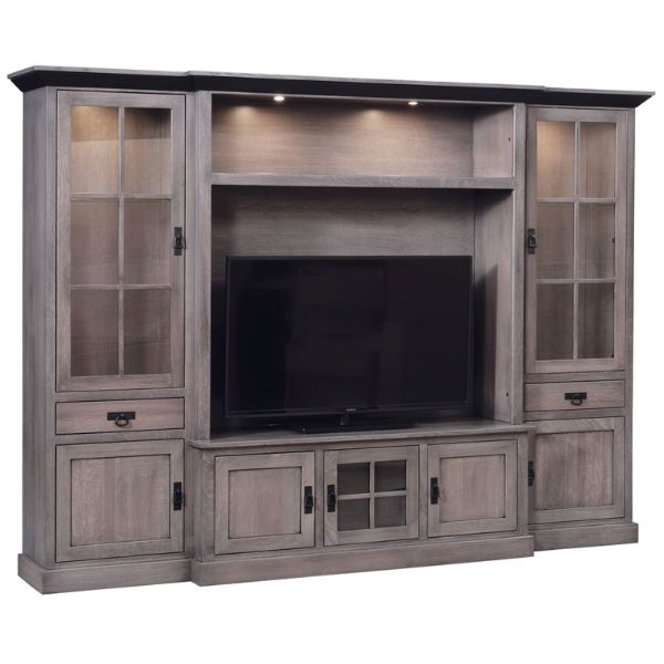 wooden wall unit that is grey