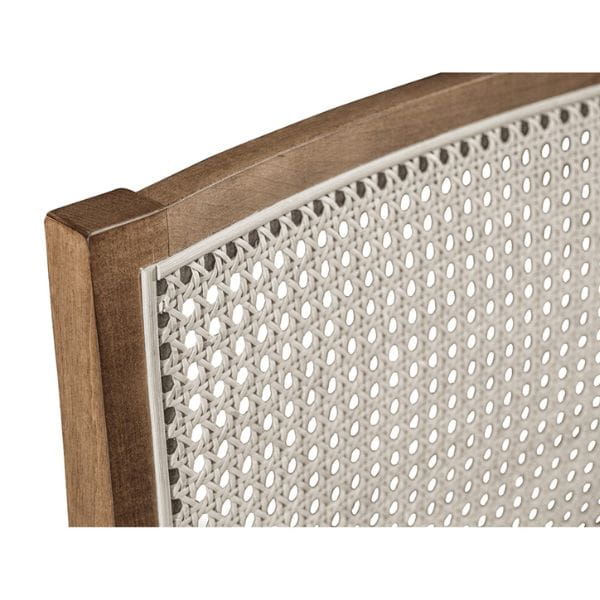 Wooden headboard with perforated metal panel on a white background