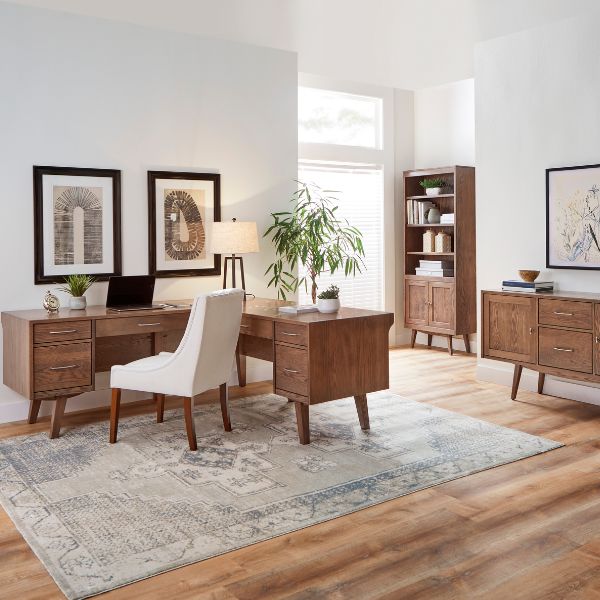 wooden desk with matching furniture