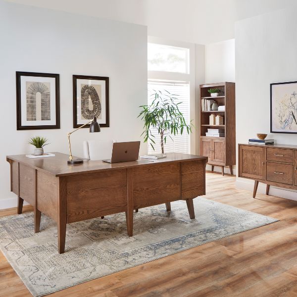 dark wooden desk with matching furniture