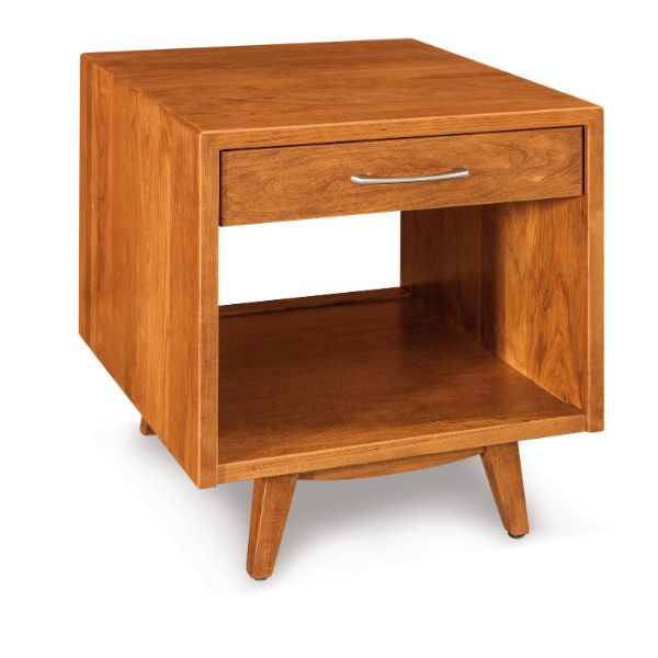 side table with open drawer