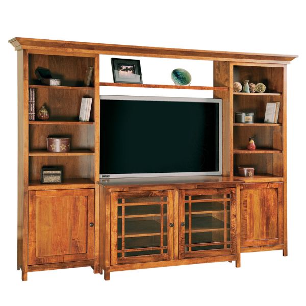 a wooden tv stand 