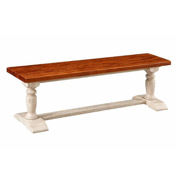 Wooden bench with a white base on a white background