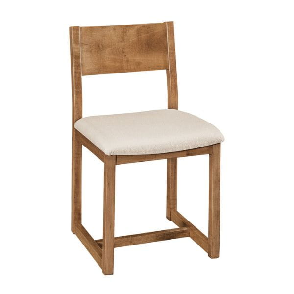 Wooden chair with a white cushion on a white background