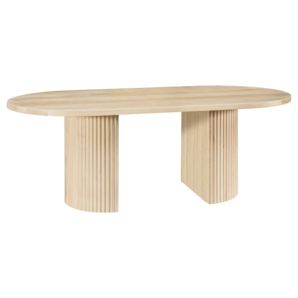 Wooden table with a minimalist design on a white background