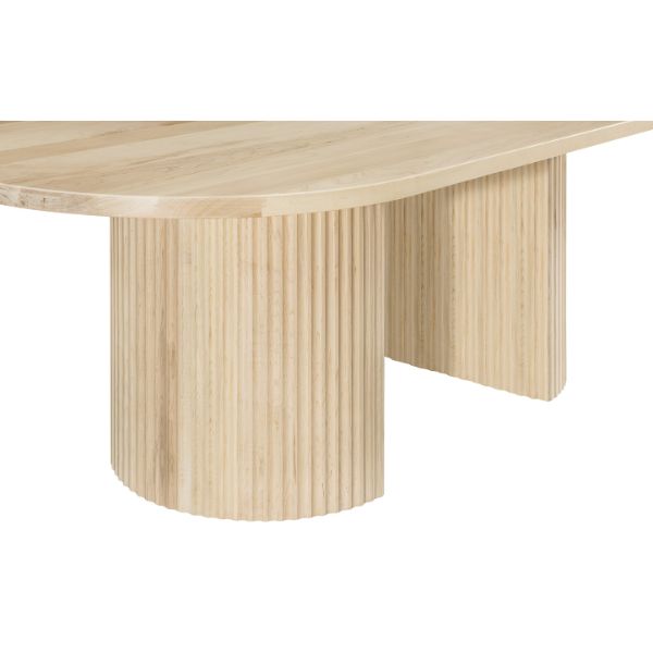Wooden table with a minimalist design on a white background