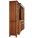 dark brown wooden wall unit- the side of it is being shown