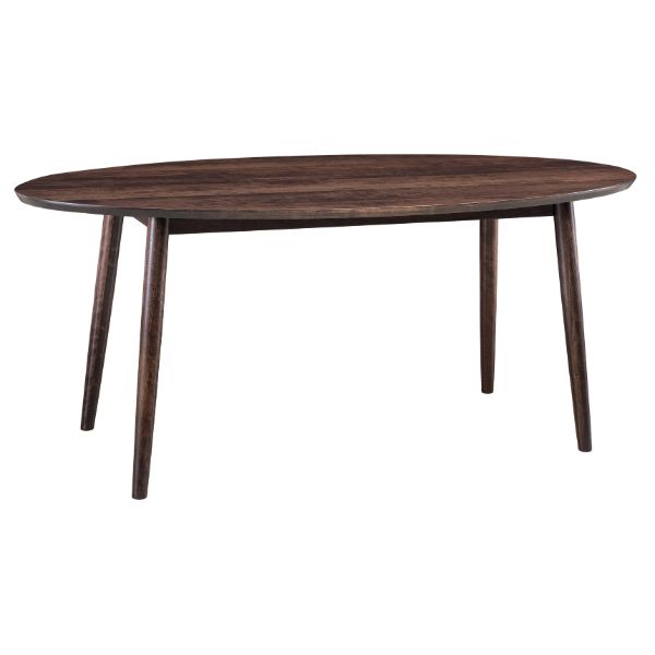 A rectangular Ventura Leg Table with a thick top and inverted edge, featuring a grain running lengthwise, and supported by four wooden legs.