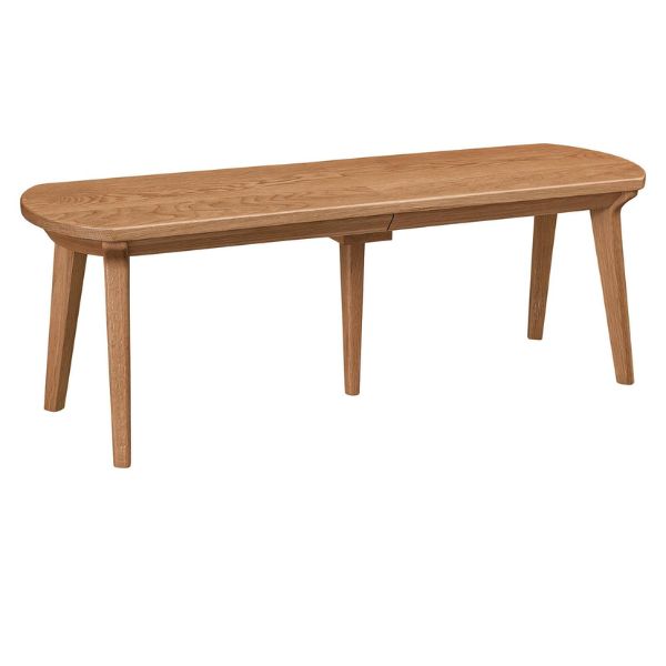 A solid top extendable bench with mission edge and natural finish in a white oak color.