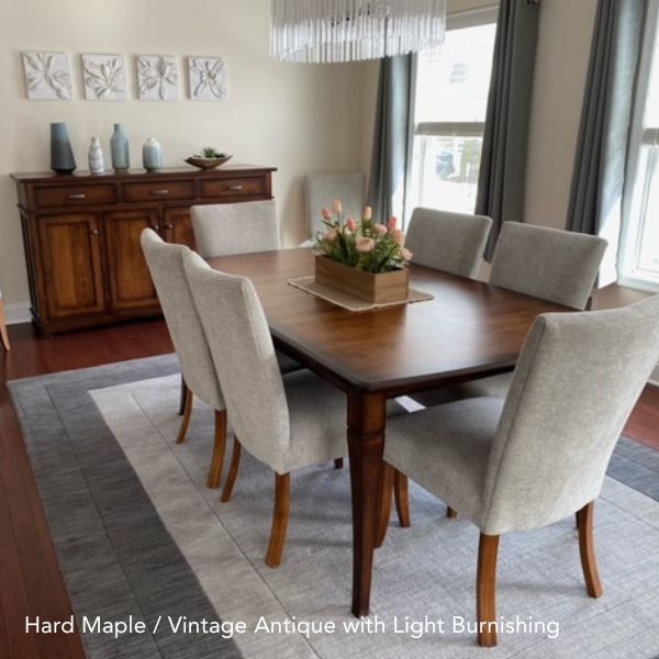 amish hard maple dining set with upholstered chairs lifestyle