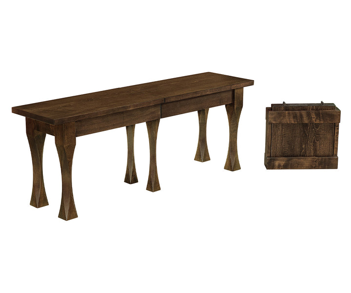 Wooden bench and box on a white background