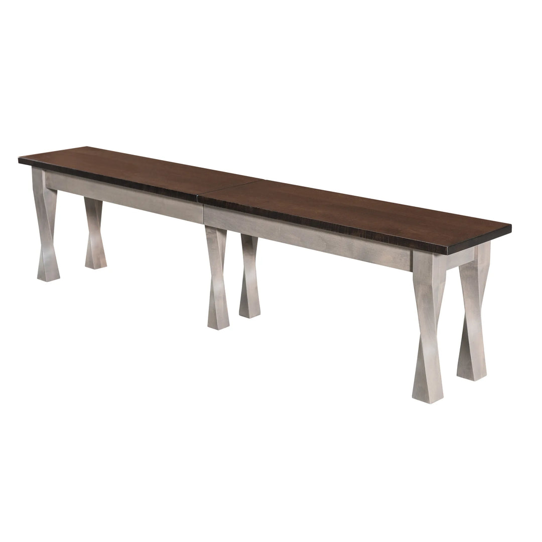 Lexington solid wood bench with twisted legs on a white background