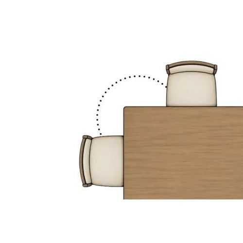 Narrow table image showing issues with seating too close together. 