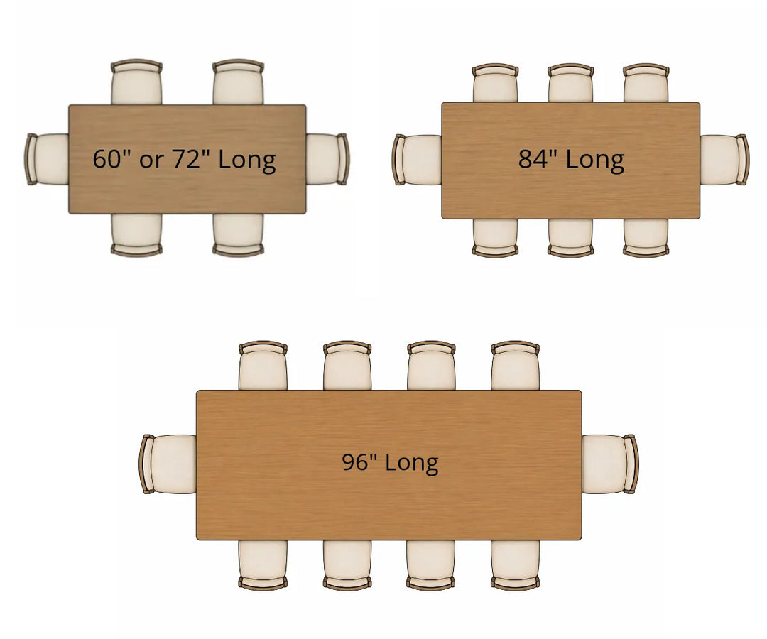 Image showing different tables and chairs with different sizes for rectangular seating capacity. 