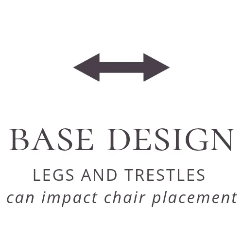 Image showing an arrow and explains base design matters for seating capacity for dining seating guide.