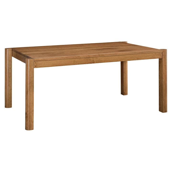 A rectangular wooden dining table with a warm medium-brown finish and four straight legs, shown on a plain white background.