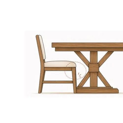 Image showing trestle table and chair and pointing to issues with leg tables and seating constraints.
