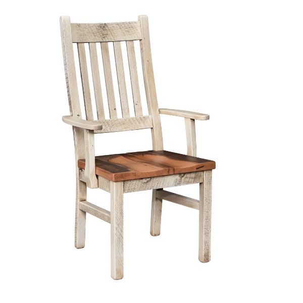 Wooden chair with a white frame and brown seat on a white background