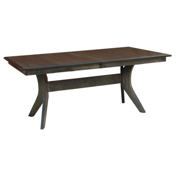 A rectangular Harper Trestle Extension Table with a dark stain, featuring a beveled edge and a trestle base design.